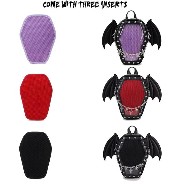 Gothic Coffin Shape Pvc Bag for Women Halloween Shoulder Backpack - Picture 3 of 9